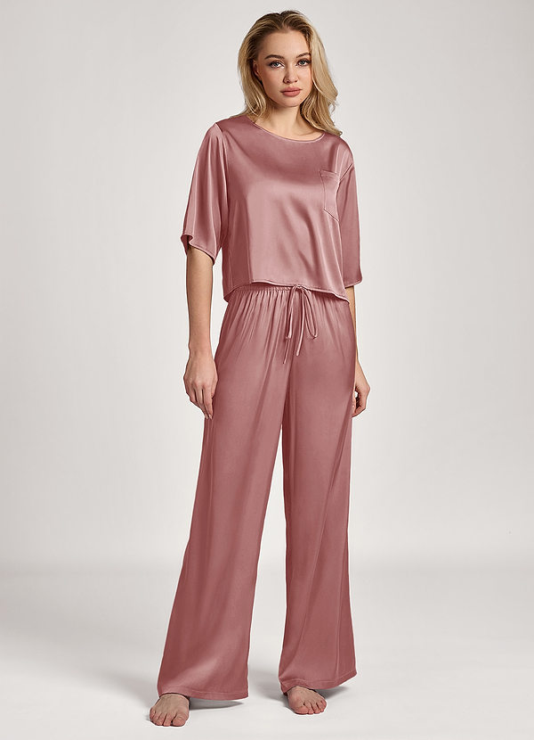 front Rosa Polvorienta Conjunto de pijama con camiseta de satén