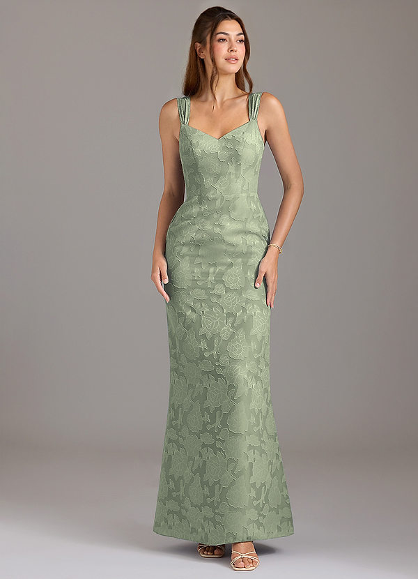 Azazie Denice Bridesmaid Dresses Agave A-Line Pleated Floral Burnout Dress image1