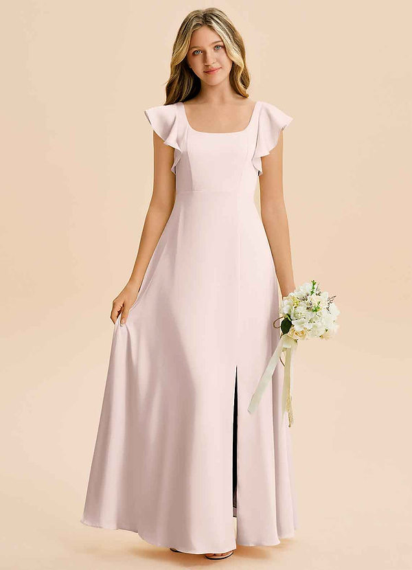 Azazie Bondi Junior A-Linie Seitliche Cut-Outs Stretch-Satin Kleid Zartrosa image1