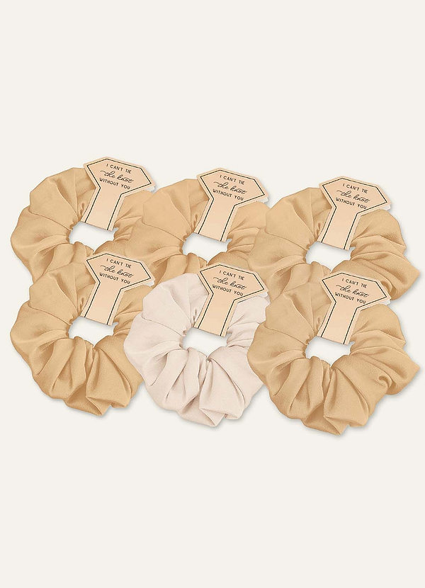 front Dopasowany kolor, sześcioczęściowy zestaw gumek do włosów dla druhny w mieszanym kolorze, z elastycznej satyny, w standardowym rozmiarze