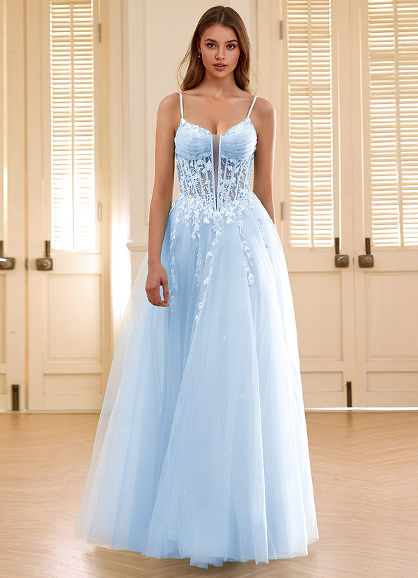 Violettamay Himmelblau Korsett-Strass-Abendkleid aus durchsichtiger Spitze image1