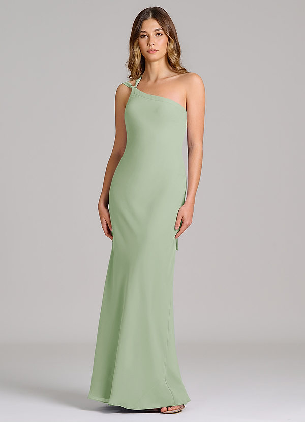 Azazie Monroe 신부 들러리 드레스 쉬스 한쪽 어깨 쉬폰 바닥 길이 드레스 image1