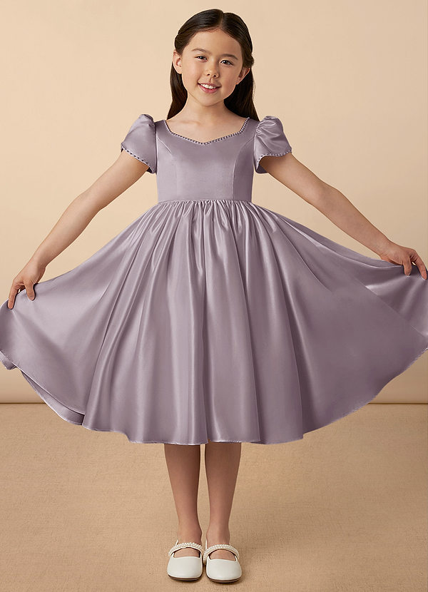 Azazie Juno Flower Girl Dresses Dusk A-Line Sweetheart Neckline Matte Satin Dress image1