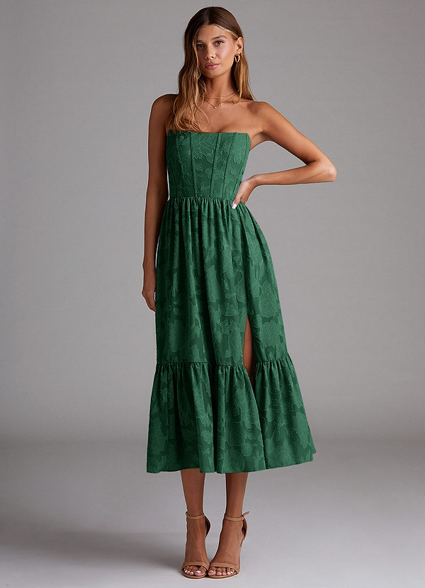 Delphina Emerald Green Lace-up Back Midi Dress image1