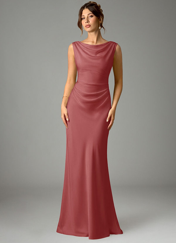 Azazie Kieryn Vestidos de dama de honor Vestido Rosa Antigua de Satén Elástico de Corte Sirena con Plisado image1