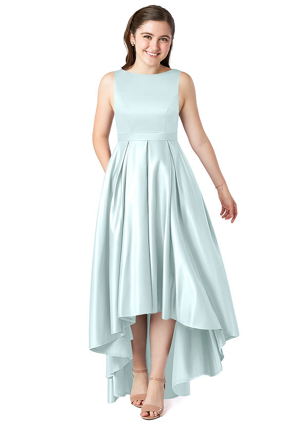 Azazie Inaya Junior A-Linie Gürtel/Schärpe Stretch-Satin Kleid Seegrün image1