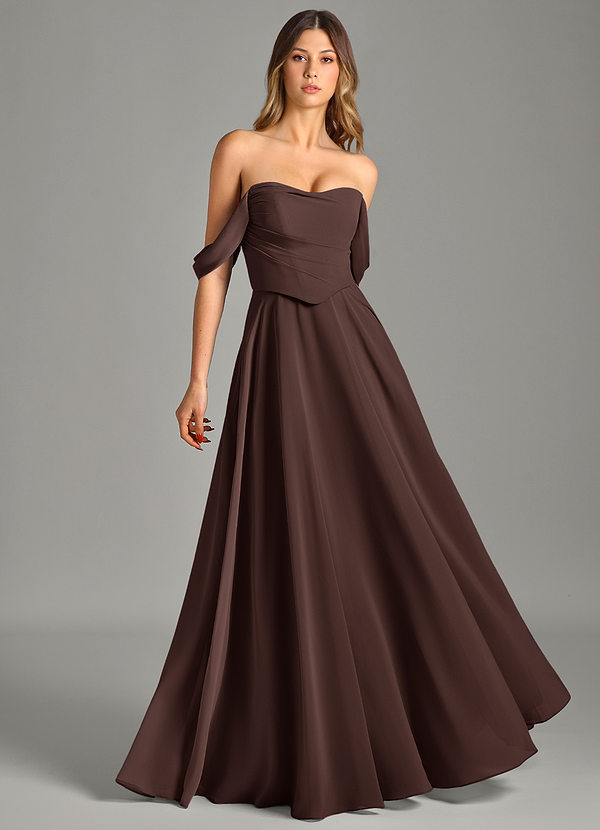 Azazie Chelsey Abiti da Damigella Abito Convertibile A-Line in Chiffon a Spalla Scoperta Ganache image1