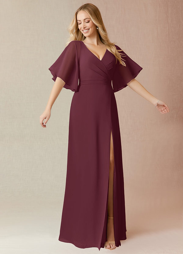 Azazie Cierra Bridesmaid Dresses Cabernet A-Line V-Neck Chiffon Dress image1
