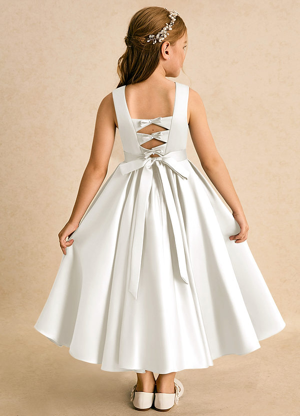 Azazie Junebuj Vestidos de Niña de Flores Vestido de Marfil de Satin Mate de Princesa con Plisado image1