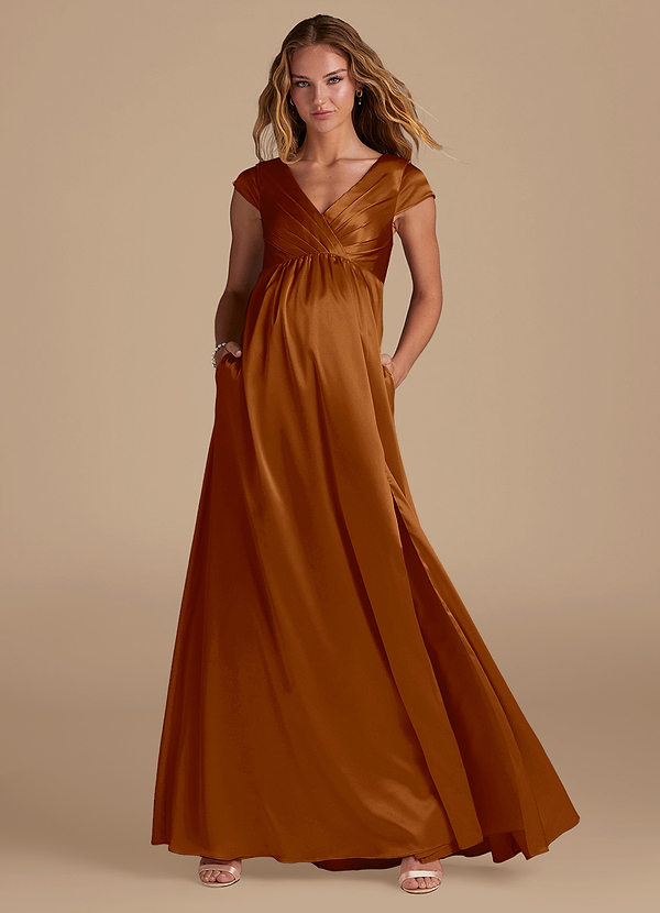 Azazie Allessia Abiti da damigella premaman Abito A-Line Raso Metallizzato Floor-Length image1