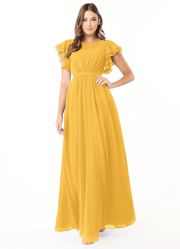 Azazie Daphne Modest Bridesmaid Dresses A-Line Ruffled Chiffon Floor-Length Dress image1