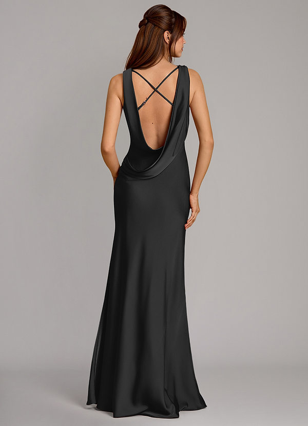 Azazie Cheryl Bridesmaid Dresses Black Mermaid Stretch Satin Dress image1