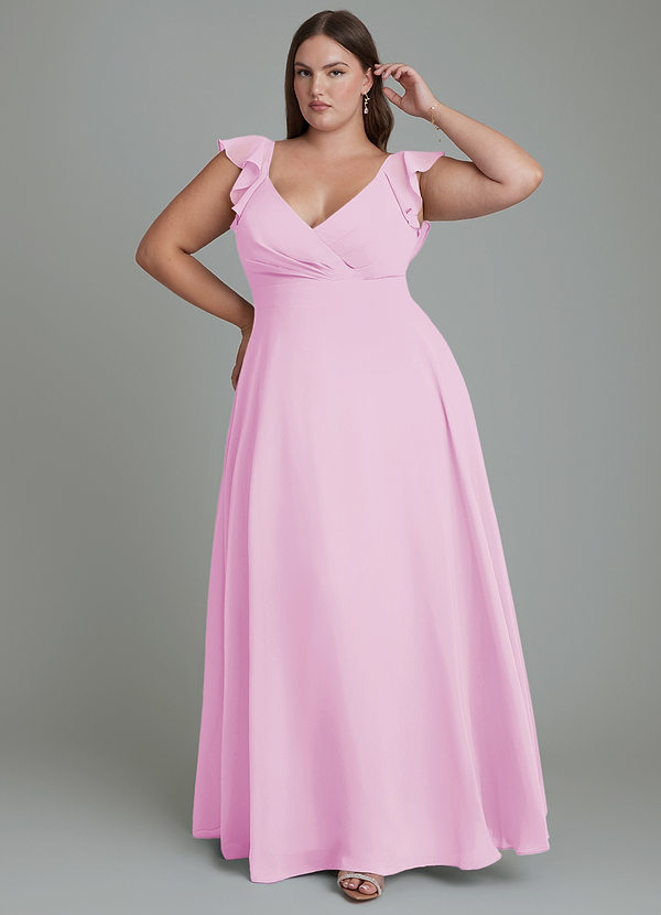 Azazie Leilani Bridesmaid Dresses Candy Pink A-Line Pleated Chiffon Dress image1