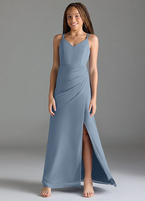 Azazie Leo Junior Dusty Blue Mermaid Pleated Chiffon Dress image1