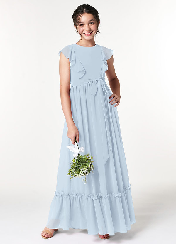 Azazie Lita A-Line Ruched Chiffon Floor-Length Junior Bridesmaid Dress image1