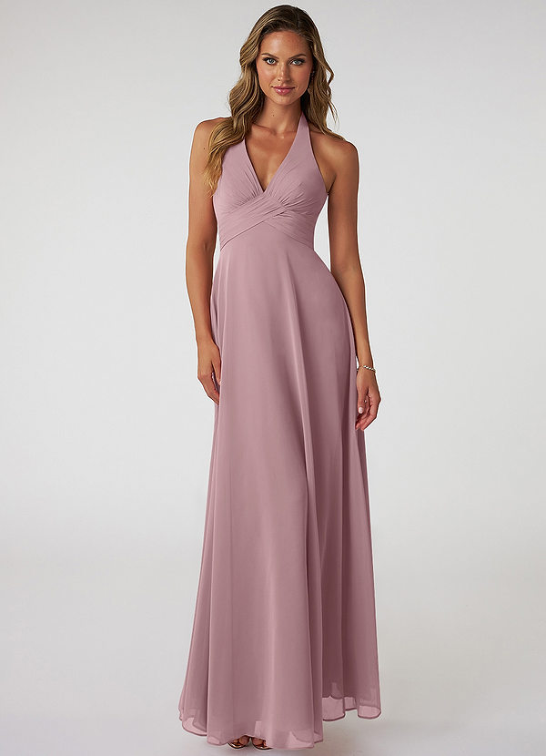 Azazie Tessie Bridesmaid Dresses Dusty Rose A-Line V-Neck Pleated Chiffon Dress image1