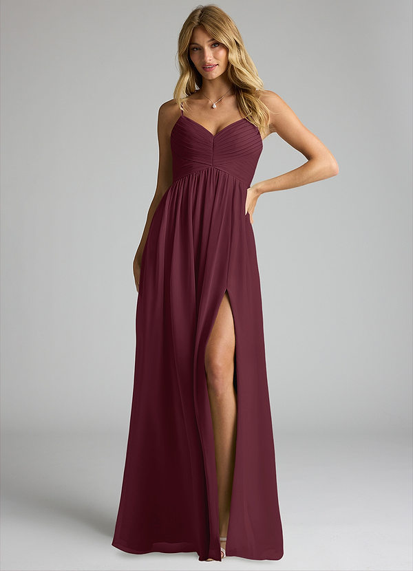 Azazie Alia Bridesmaid Dresses Cabernet Flowy Pleated Chiffon Dress image1