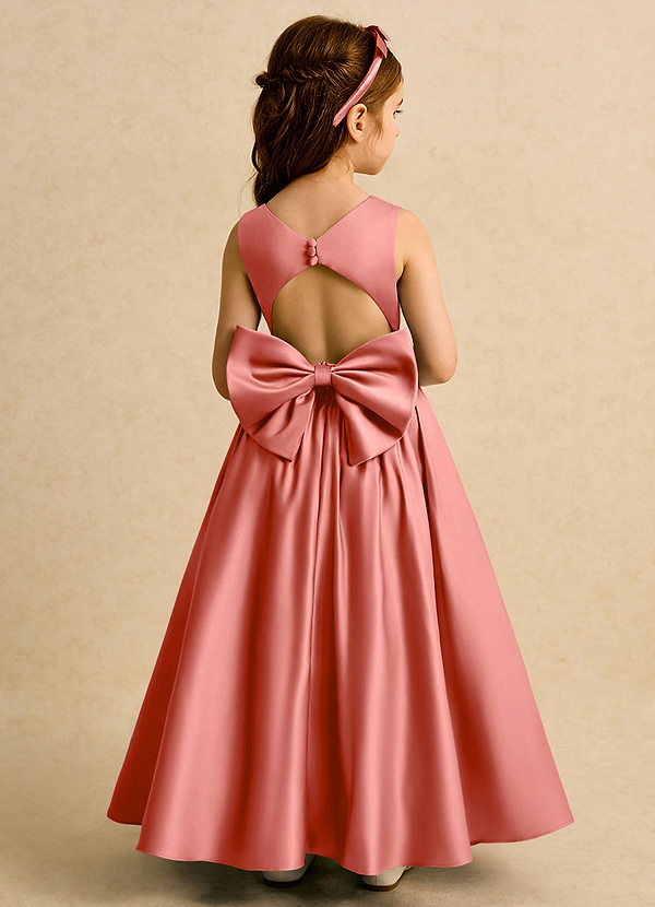 Azazie Nellia Blumenkinder Kleider A-Linie Schleifen Matte Satin Kleid Lachsrosa image1