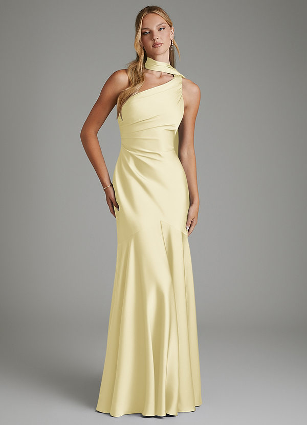 Amara Bridesmaid Dresses Lemon Sorbet Mermaid One Shoulder Stretch Satin Dress image1