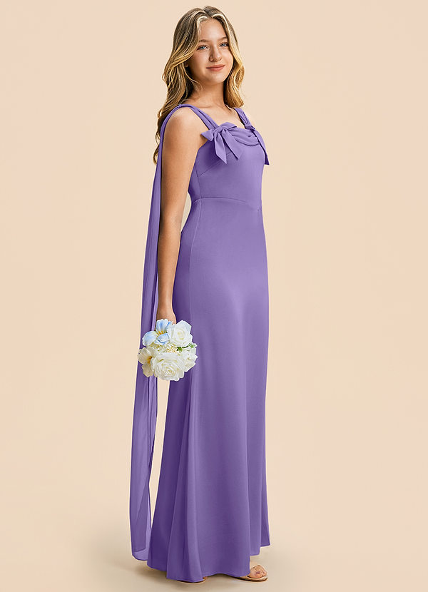Azazie Chelsea Junior Tahiti Sheath Pleated Stretch Satin Dress image1