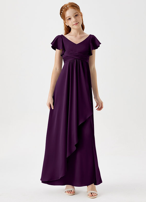 Azazie Omari Junior Grape A-Line Pleated Stretch Satin Dress image1
