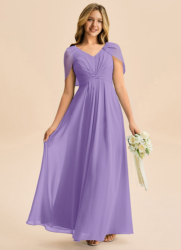 Azazie Emma Junior Jurk van Chiffon met A-Lijn Geplooid Tahiti image1