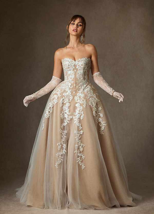 Azazie Sonnet Wedding Dresses Diamond White Nude Ball-Gown Strapless Lace Dress image1