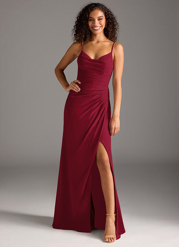 Azazie Deandra Bridesmaid Dresses Burgundy Mermaid Pleated Chiffon Dress image1