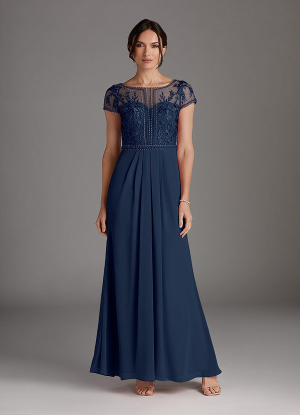 Azazie Silvia Mother of the Brides Dresses Dark Navy A-Line Lace Chiffon Dress image1