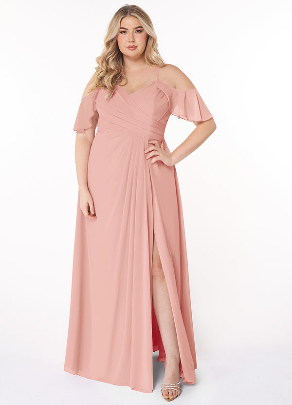 Azazie Dakota Brautjungfernkleider A-Linie V-Hals Gefaltet Chiffon Kleid Rosettenrosa image1