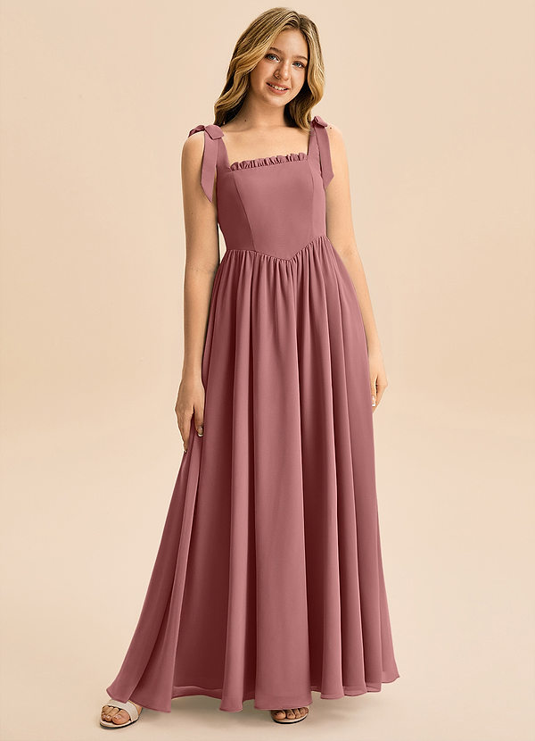 Azazie Delia Junior Abito A-Line in Chiffon Fiocco Rosa Del Deserto image1