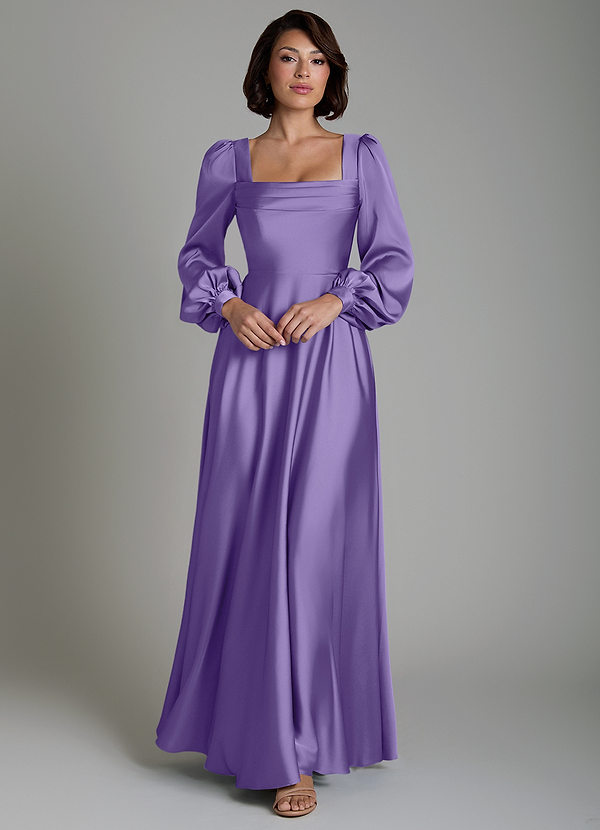 Azazie Solana Bridesmaid Dresses Tahiti A-Line Long Sleeve Stretch Satin Dress image1