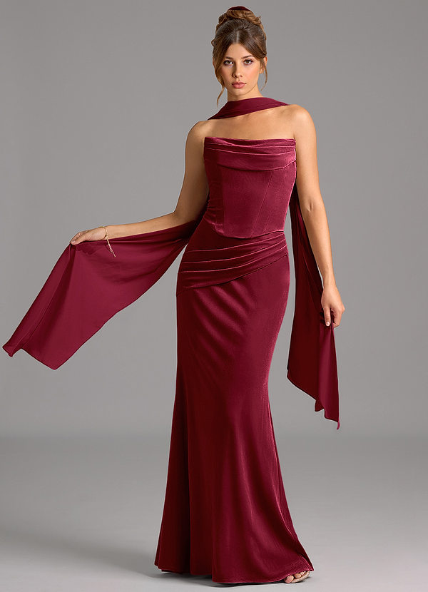 Azazie Sorrel Robes Demoiselle d'honneur Robe Sirène Convertible en velours Corset Bourgogne image1