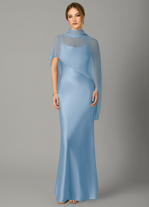 Azazie Jaleesa Bridesmaid Dresses Powder Blue Sheath High Neck Stretch Satin Dress image1