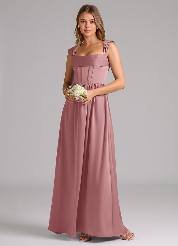 Azazie Hattie Bridesmaid Dresses Dusty Rose A-Line Corset Stretch Satin Dress image1