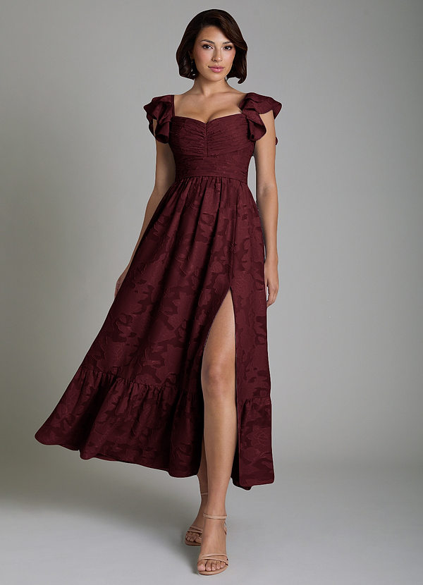 Anaya Bridesmaid Dresses Cabernet A-Line Ruched Floral Burnout Dress image1
