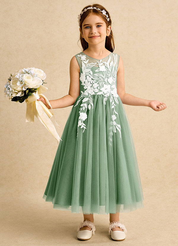 Azazie Sundae Blumenkinder Kleider Ballkleid Spitze Kleid Matcha image1