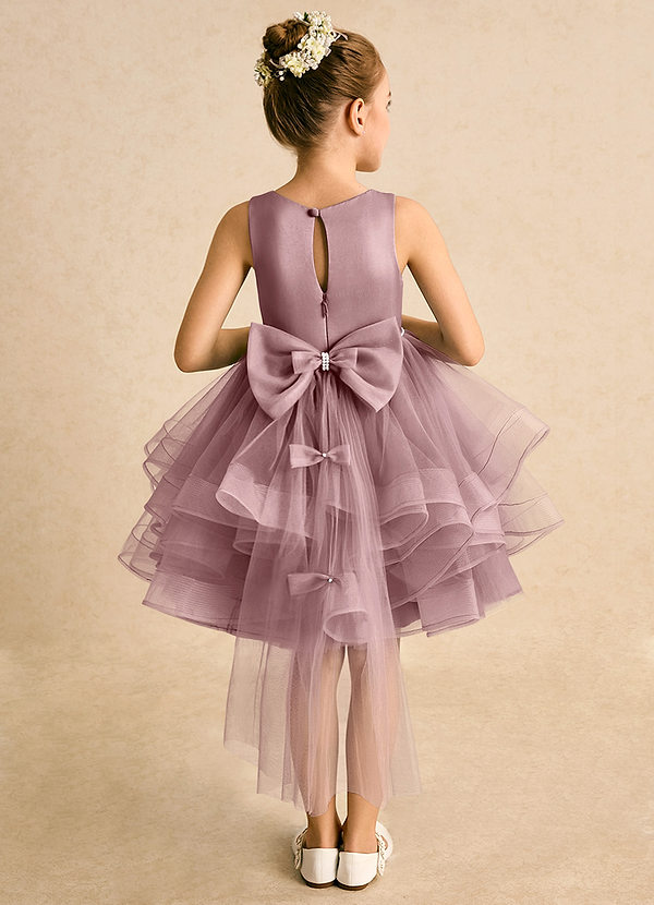 Azazie Tinie Blumenkinder Kleider Ballkleid Schleifen Tüll Kleid Altrosa image1