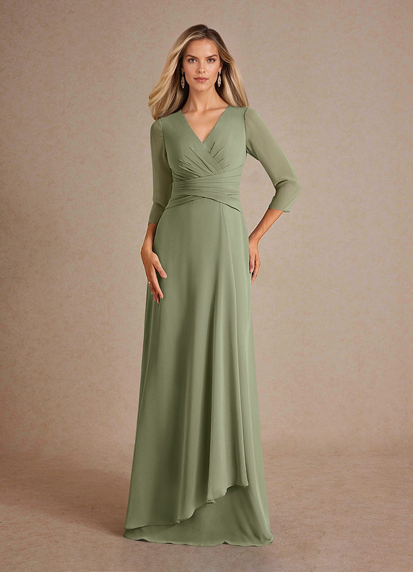 Azazie Mayfield Mother of the Brides Dresses Pistachio A-Line Pleated Chiffon Dress image1