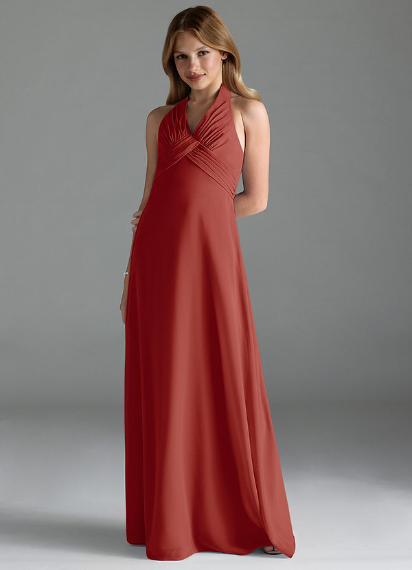Azazie Tessie Junior Terracotta A-Line Pleated Chiffon Dress image1