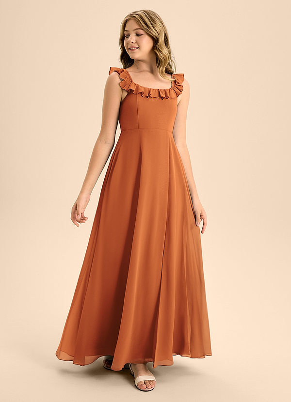 Azazie Callie Junior Cinnamon A-Line Ruched Chiffon Dress image1