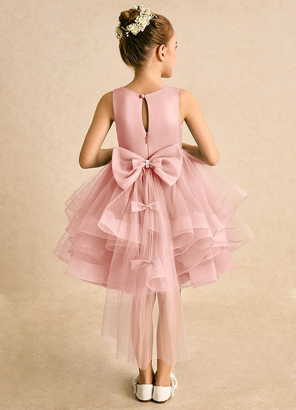 Azazie Tinie Blumenkinder Kleider Ballkleid Schleifen Tüll Kleid Rosettenrosa image1