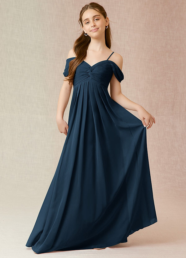 Kaitlynn Junior Dark Navy A-Line Off the Shoulder Chiffon Dress image1