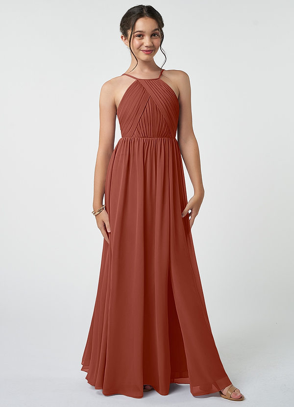 Azazie Leighton Junior Auburn A-Line Pleated Chiffon Dress image1