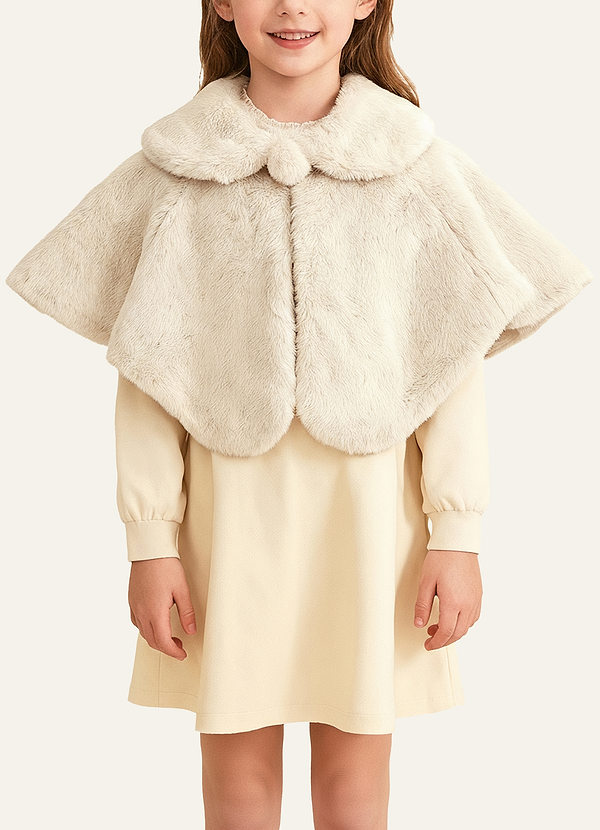 front Flower Girl Faux Fur Collared Cape