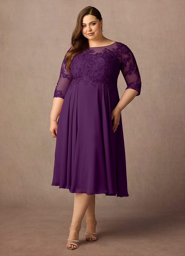 Azazie Marge Mother of the Brides Dresses Grape A-Line Scoop Lace Chiffon Dress image1