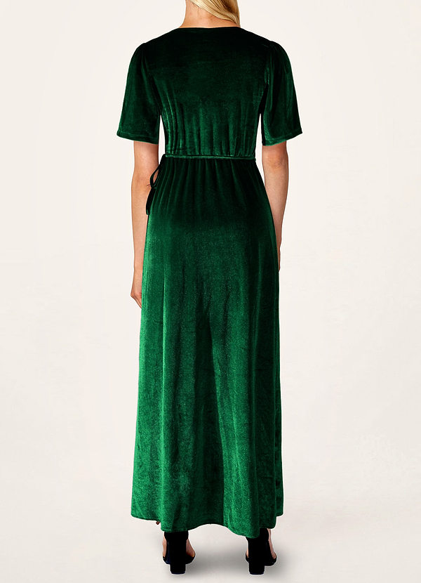 back Parker Dark Emerald Velvet Fluttered Sleeve Maxi Dress