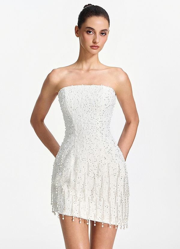 Mahault White Strapless Beaded Fringe Lace Up Mini Dress image1