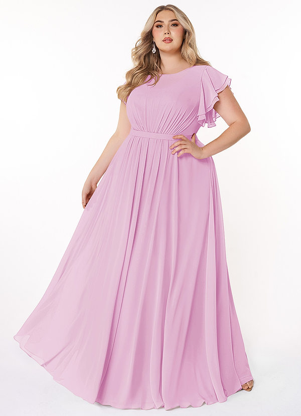 Azazie Daphne Modest Bridesmaid Dresses A-Line Ruffled Chiffon Floor-Length Dress image1