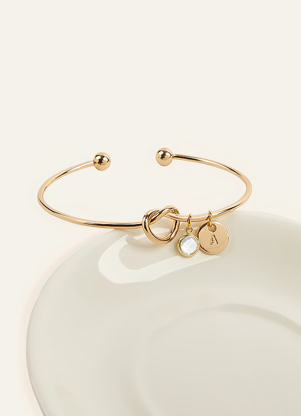 front Pulsera personalizada con nudo y letra de piedra de nacimiento